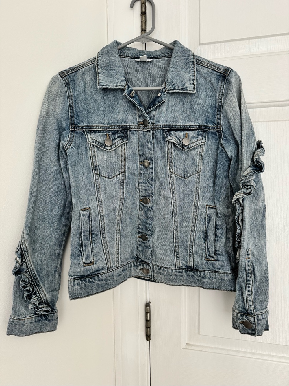 Denim Jacket with Ruffle Detail